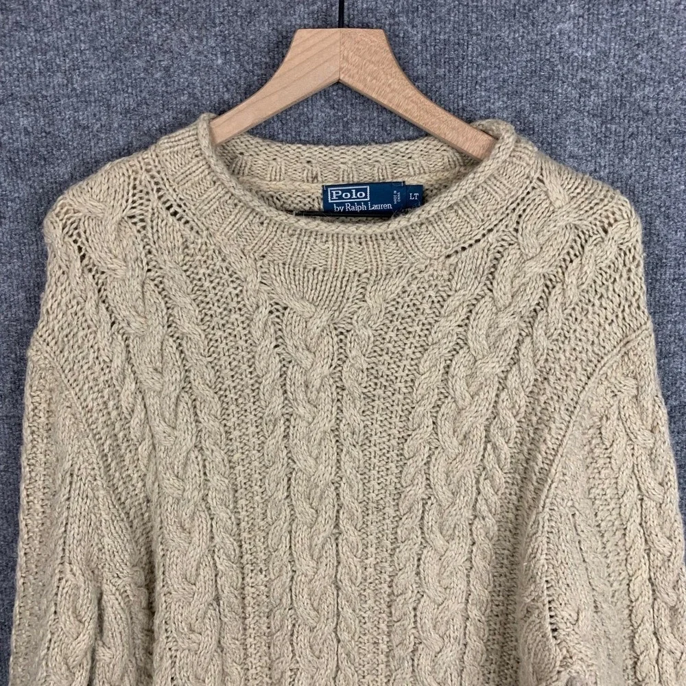 Polo Ralph Lauren Cable‎ Knit Sweater LT Beige Wool Alpaca Blend Crew Neck - Picture 3 of 8